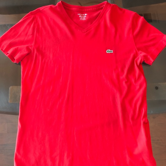 Lacoste Men's V-Neck Pima Cotton Jersey T-Shirts (2) Red & Blue Size XS EUC - Picture 5 of 7